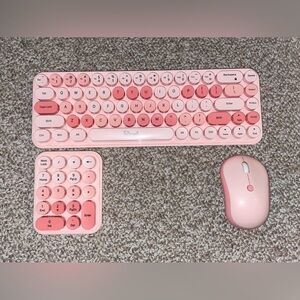 Pink Wireless Keyboard, Numpad, and Mouse Set